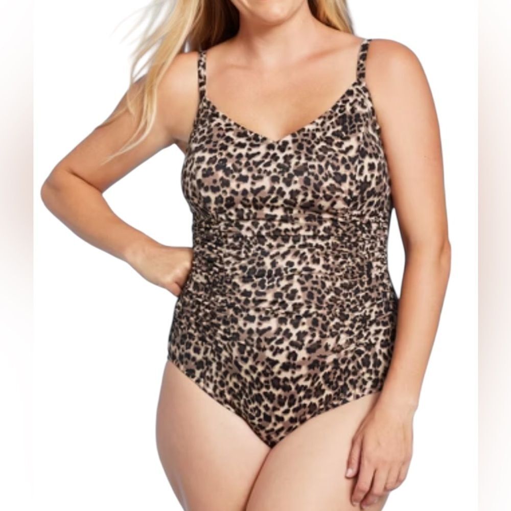 Womens UPF 50 Ring Back One Piece Lined Swimsuit Aqua Green® Animal Print Sz 18